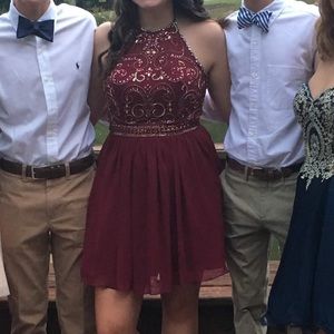 Burgundy and gold homecoming dress